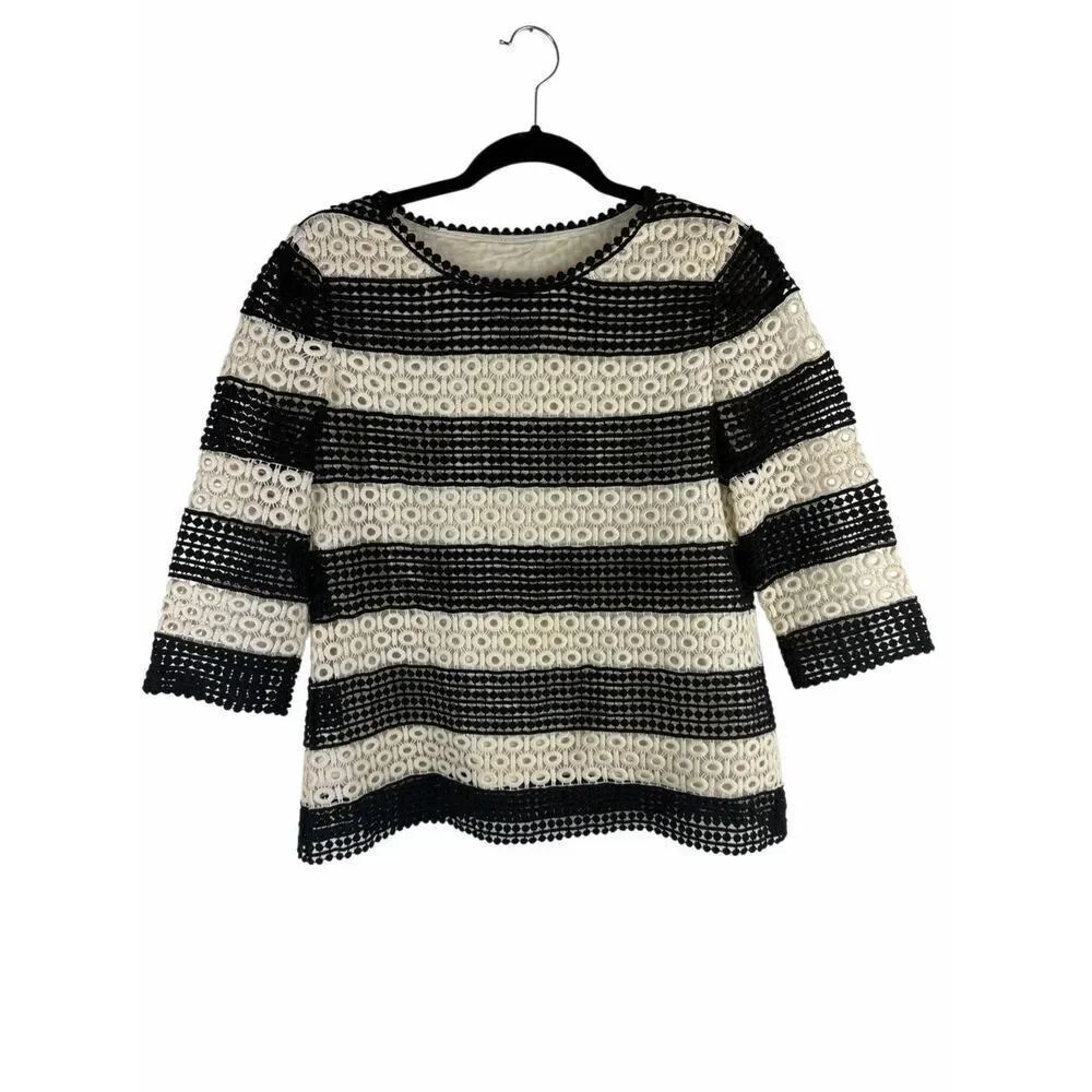 Ann Taylor Black and white striped eyelet blouse- size s
